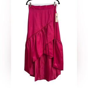 Eliza J Hot Pink Fuchsia Asymmetrical Ruffle Tired Midi Skirt NWT Size 4